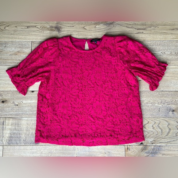 1.STATE Women's Puff Short Sleeve Keyhole Top size Medium - Picture 10 of 11